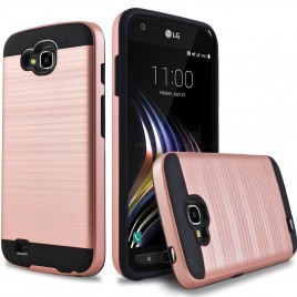 LG X Calibur, LG X Venture Case, 2-Piece Style Hybrid Shockproof Hard Case Cover Hybird Shockproof And Circlemalls Stylus Pen (Rose Gold)